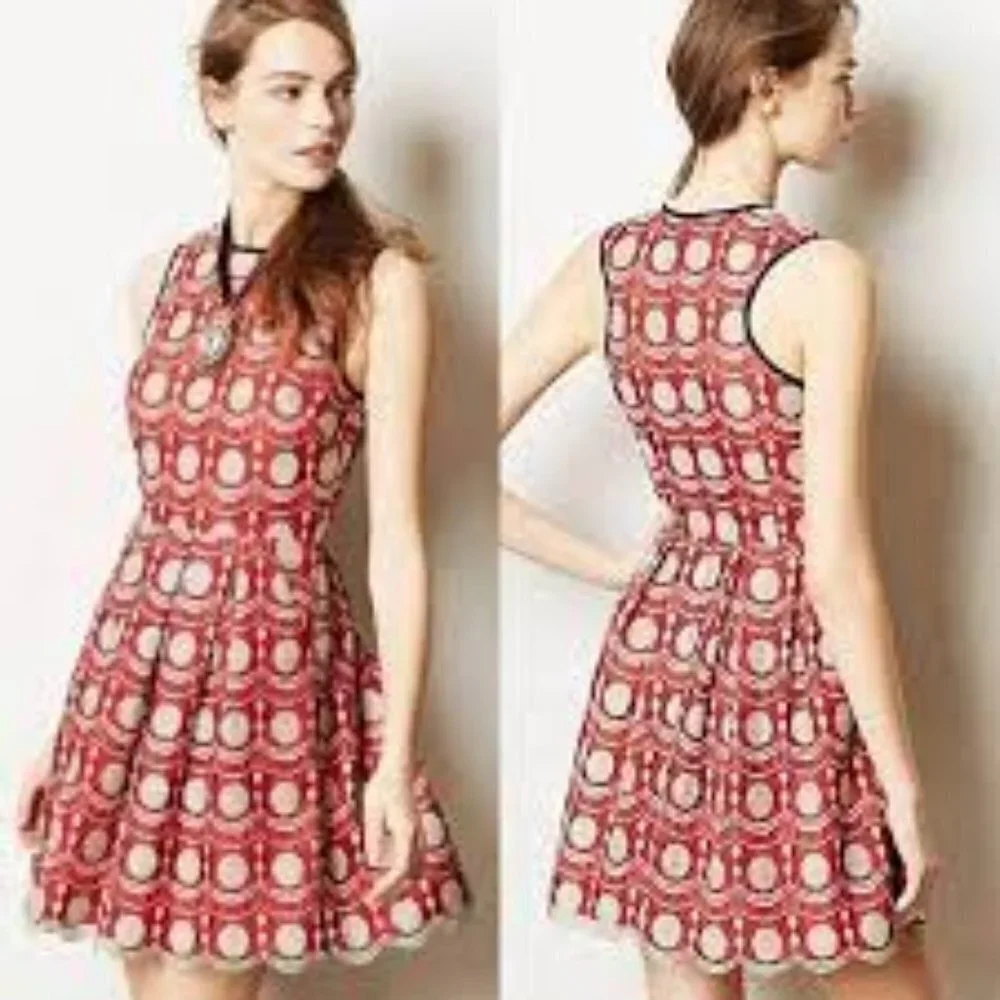 HUNTER BELL‎ Maraschino Lace Fit & Flare Dress Size 14 Altered Red White